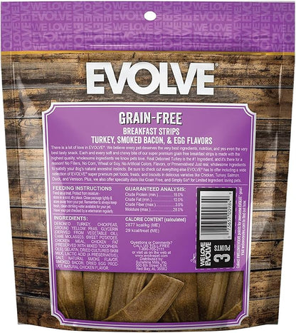 Evolve Grain Free Turkey, Bacon and Egg Flavored Breakfast Strips Dog Treats, 6oz