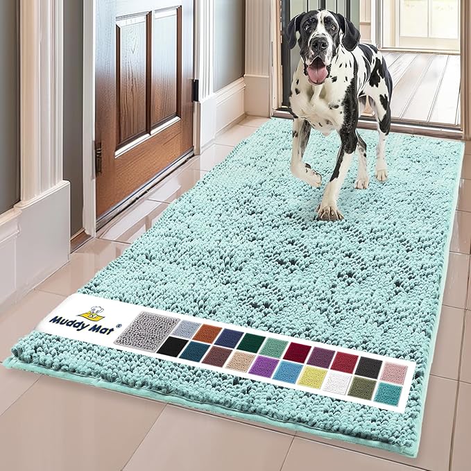 Muddy Mat® | Super Absorbent Door Mat Indoor, Microfiber Quick Dry Chenille Entryway Rug, Non-Slip Front Door Mat, Indoor Mats for Entryway, Machine Washable Pet Rug, Seafoam Green 59"x24"