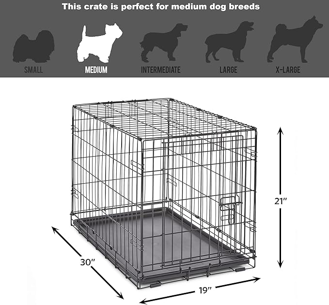 Midwest Homes for Pets 30-Inch New World Crate for Medium Breeds, 21-40 lbs, Single Door Folding Dog Crate, Leak-Proof Tray & Secure Latch, Portable, Durable & Easy to Assemble