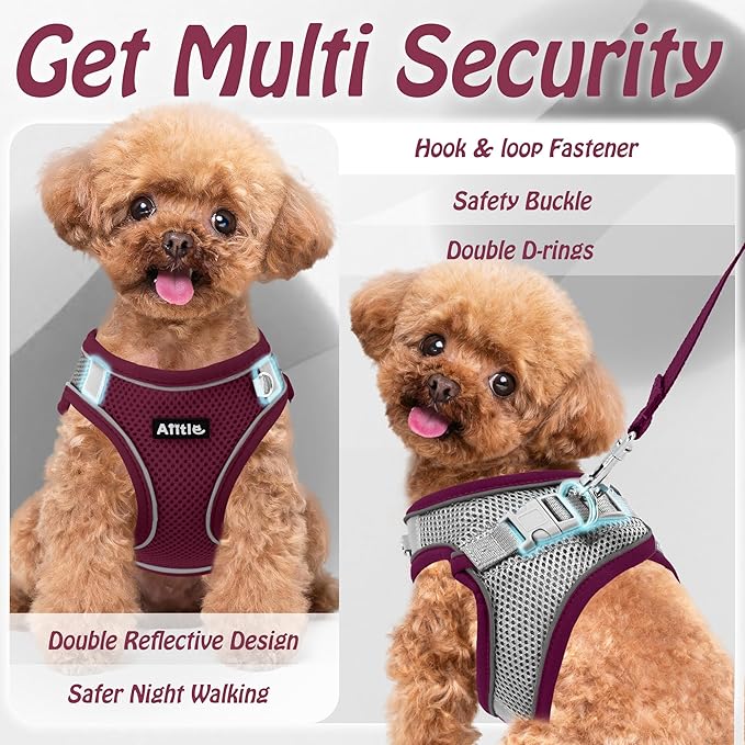AIITLE Escape Proof Dog Harness - Xmas Step in Adjustable Dog Harness No Choke Over with Breathable Mesh and Quick-Release Buckle - Outdoor Walking, Training for Medium Dogs Burgundy XL