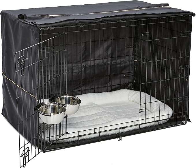MidWest Homes for Pets Double Door iCrate Starter Kit, 42-inch Dog Crate Bundle for Large Dogs, Includes Cage, Pet Bed, 2 Bowls and Privacy Cover
