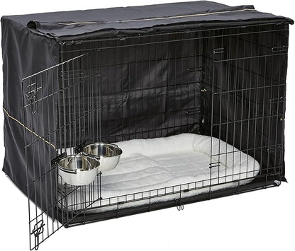 MidWest Homes for Pets Double Door iCrate Starter Kit, 42-inch Dog Crate Bundle for Large Dogs, Includes Cage, Pet Bed, 2 Bowls and Privacy Cover
