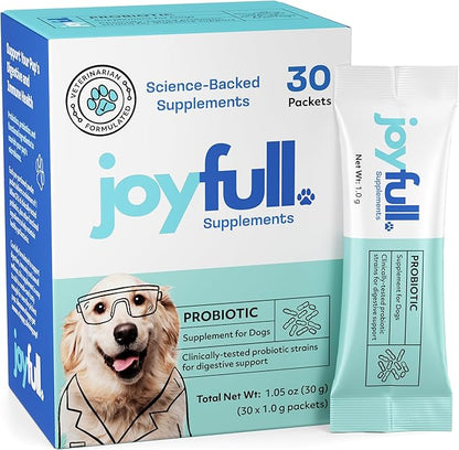 Joyfull Probiotics for Dogs - Supports Gut Health, Immune System, Occasional Diarrhea, Digestive Health, Gas & Bloating - 30 Packets of 1g Powder Probiotics