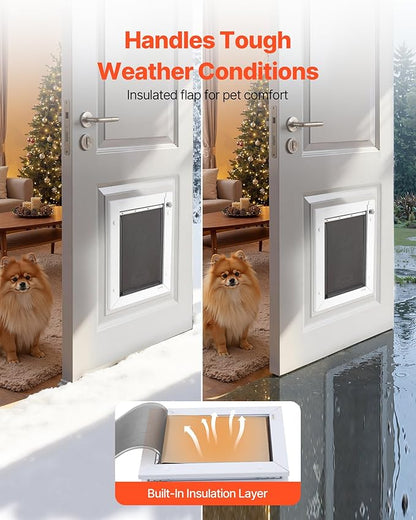 VEVOR Pet Door, Medium, with Three Magnetic Flaps and Metal Frame, Strong and Weatherproof Dog Door for Interior and Exterior Doors, Easy to Install, Easy in-and-Out Access for Doggies, White