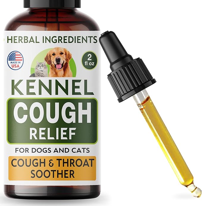 Kennel Cough Treatment for Dogs & Cats - Collapsed Trachea & Cat Asthma Support - Dog Cough Suppressant - Liquid Throat Soother - Dry, Wet & Barky Pet Cough Relief for All Breeds - Made in USA - 2 Oz