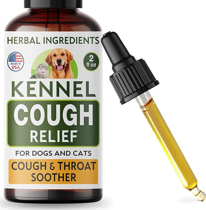 Kennel Cough Treatment for Dogs & Cats - Collapsed Trachea & Cat Asthma Support - Dog Cough Suppressant - Liquid Throat Soother - Dry, Wet & Barky Pet Cough Relief for All Breeds - Made in USA - 2 Oz
