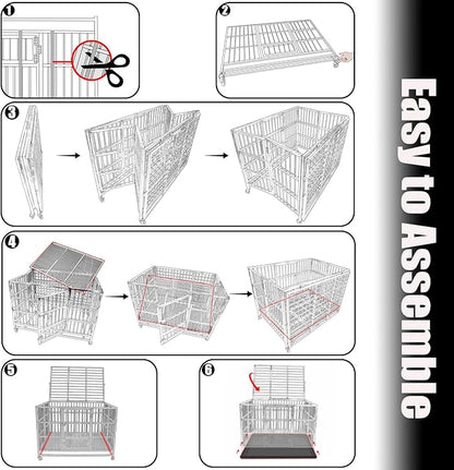 Confote 37/47 Inch Heavy Duty Dog Crate Metal Cage Kennel, High Anxiety Pet Cage with Lockable Wheels & Double Doors for Small Medium Large Dogs (SS-37)
