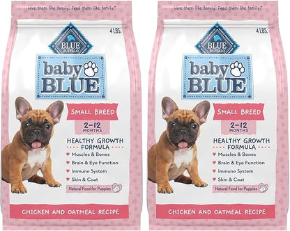 Blue Buffalo Dog Food, Chicken, Puppy, Small Breed | Healthy Growth Formula | With DHA | Oatmeal Recipe | 4-lb Bag Pack of 2