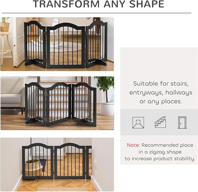 PawHut 24"H Foldable Dog Gate, 3 Panels Freestanding Pet Gate Barriers Indoor with Support Feet, Puppy Fence for Small Dogs, Black