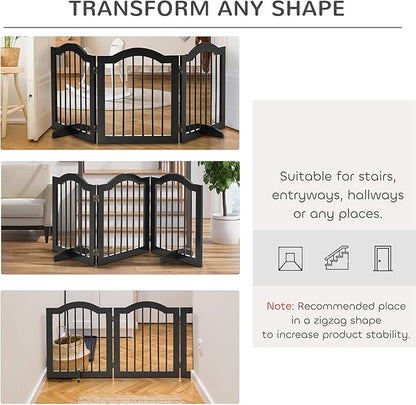 PawHut 24"H Foldable Dog Gate, 3 Panels Freestanding Pet Gate Barriers Indoor with Support Feet, Puppy Fence for Small Dogs, Black