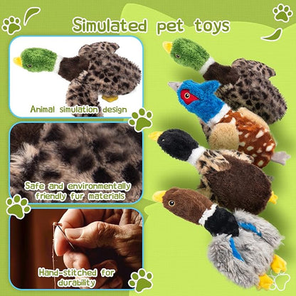 Extra-Plush Duck Dog Toy with 2 Squeakers & Crinkle – No Stuffing Gentle Chewer Squeaker for Calming Play, Soft Toy for Puppies to Senior Dogs (Long Pile, Brown & Grey)