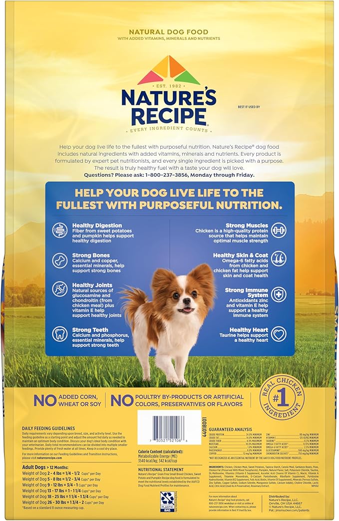 Nature's Recipe Grain Free Small Breed Dry Dog Food, Chicken, Sweet Potato & Pumpkin Recipe, 12 lb. Bag