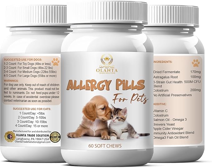 Pet Allergy Supplement – Supports Skin, Digestive, & Immune Health – Wholesome Ingredients, No Artificial Preservatives – Vet-Approved Formula - 60 Soft Chews