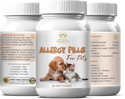 Pet Allergy Supplement – Supports Skin, Digestive, & Immune Health – Wholesome Ingredients, No Artificial Preservatives – Vet-Approved Formula - 60 Soft Chews
