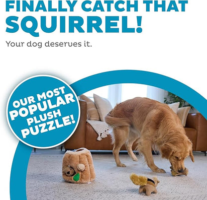 Outward Hound Hide-A-Squirrel Dog Toy – Interactive 2‑in‑1 Plush Puzzle with 3 Squeaky Removable Squirrels, Large