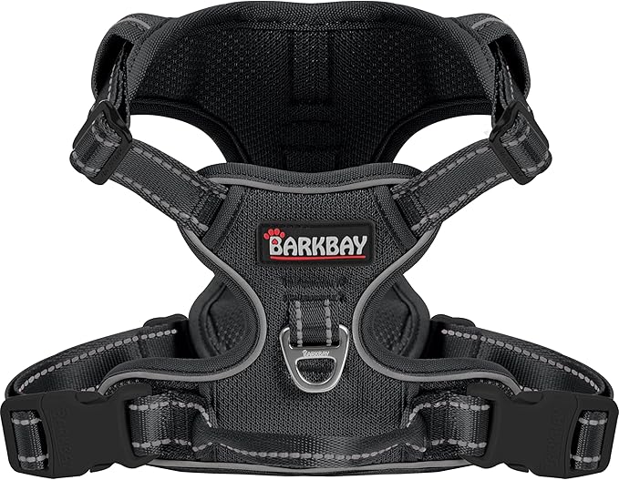 BARKBAY Dog Harness No Pull Mesh for Medium Dogs - Adjustable, Reflective, Comfortable, No Choke, Heavy-Duty - Perfect for Outdoor Training, Walking, and Hiking - Strong & Durable - M & Black Mesh