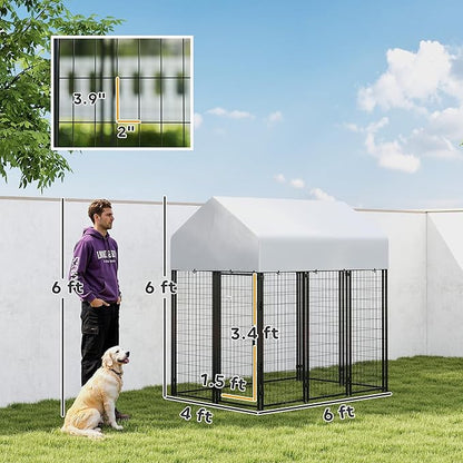 PawHut Outdoor Dog Kennel with Roof, 6' x 4' x 6' Heavy Duty Welded Wire Dog Playpen Enclosure with Escape-Proof Lock, UV-Resistant & Waterproof Cover, for Large Dogs, Chickens, Ducks, Silver