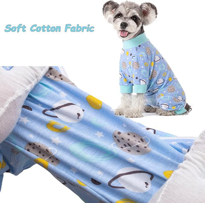 Dog Recovery Suit for Surgery Small Medium Dogs Onesie, Cute Soft Dog Pajamas Bodysuit Cone Alternative Prevent Licking Recovery Suit Female Male (Planet, Medium)