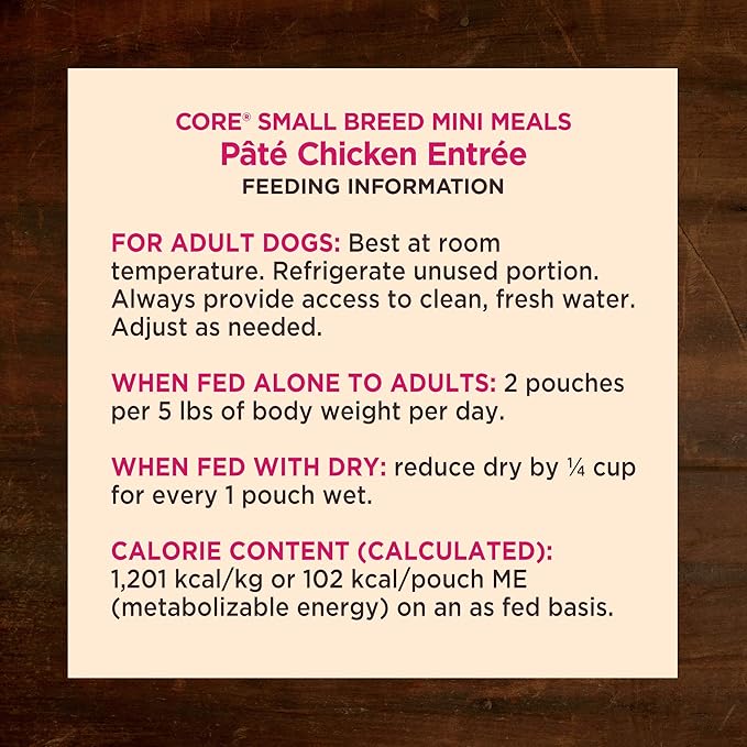 Wellness CORE Small Breed Mini Meals Pate Adult Wet Dog Food, Grain Free, Natural, Chicken Entrée Recipe, 3 oz, Pack of 12 Pouches