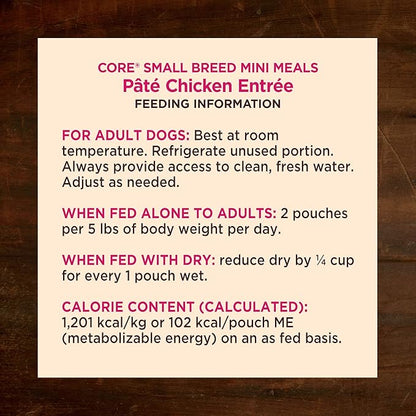 Wellness CORE Small Breed Mini Meals Pate Adult Wet Dog Food, Grain Free, Natural, Chicken Entrée Recipe, 3 oz, Pack of 12 Pouches