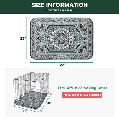 FXW Washable Pee Pads for Dogs, Leak-Proof & Non-Slip, Specifically Designed for 36inch Cages, 23" x 35" Rectangle, Boho Grey, 2 Packs