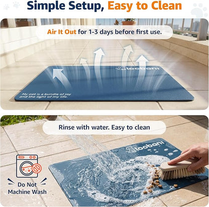 LOOBANI Dog Food Mat for Floors Waterproof 17.3"x17.3"- Absorbent Dog Bowl Mat for Food and Water Bowl, Leakproof Rubber Backing, Dog Feeding Mat for Dog, Cat, Pet (17.3"x17.3", Dark Blue)