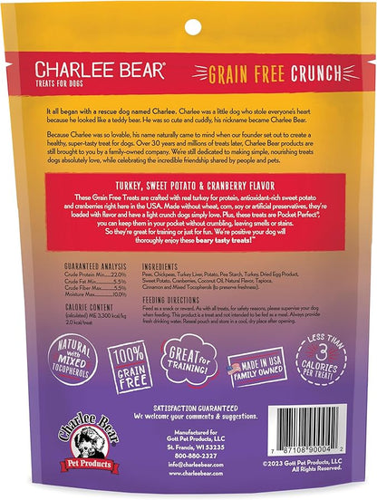 Charlee Bear Crunch Grain Free Dog Treats, Turkey, Sweet Potato and Apple, 8 Ounce Resealable Bag, Low Calorie Training Treats for Dogs, Limited Ingredient, Healthy, Crunchy Dog Snacks, Made in USA