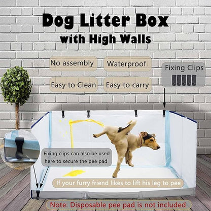 Dog Litter Box with High Walls,Pee Pad Holder Tray for Indoor Dog Potty,No Assembly,No Spill,Waterproof,Easy to Clean,Portable for Travel (Black Star, M-36''Lx23.6''Wx16''H)
