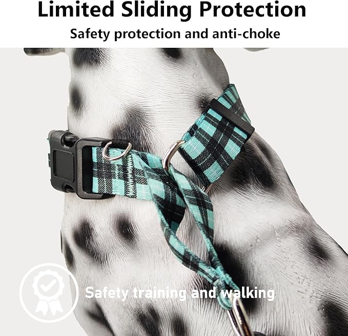 Martingale Collar for Dogs with Buckle No Pull Adjustable Nylon Limited Slip Training Dog Collars (Blue Plaid, Large)