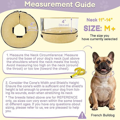 Soft Inflatable Dog Cone for Surgery Recovery, Protective Dog Donut Collar with Shield to Stop Licking Wounds, 2-in-1 Patented Comfort Blow-Up Collar for Small and Medium Pets (Khaki, M+)