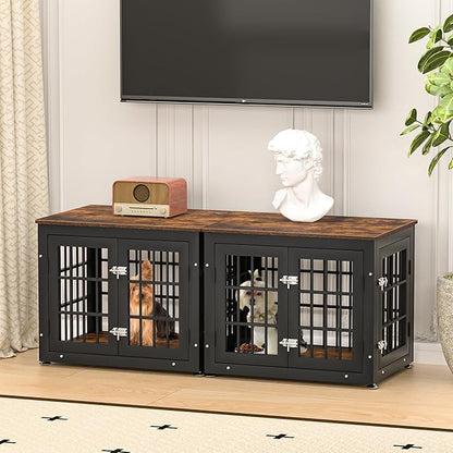 rehomerance 26 Inch Heavy Duty Dog Crate Furniture for Small Dogs, Decorative Pet House End Table, Wooden Cage Kennel Furniture Indoor, Rustic Brown