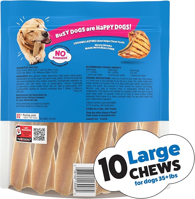 Purina Busy Bone Adult Dog Chew Bone Treats, Original - 10 ct. Pouch