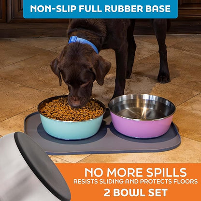 Master Pet Supply Stainless Steel Dog Bowls Set of 2 (64 Oz Each) with Non-Slip Rubber Base - Stainless Steel - Basic Dog Food Bowl Water & Food Bowls for Small Medium Large Dogs & Cats, Metal Dish