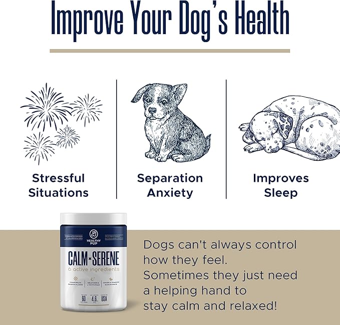 Healthy Pup Calming Chews for Dogs with Melatonin - 60 Delicious Soft Treats for Dog Anxiety Relief for Large and Small Dogs - Peanut Butter Flavor - Includes Chamomile, Thiamine, L-Tryptophan
