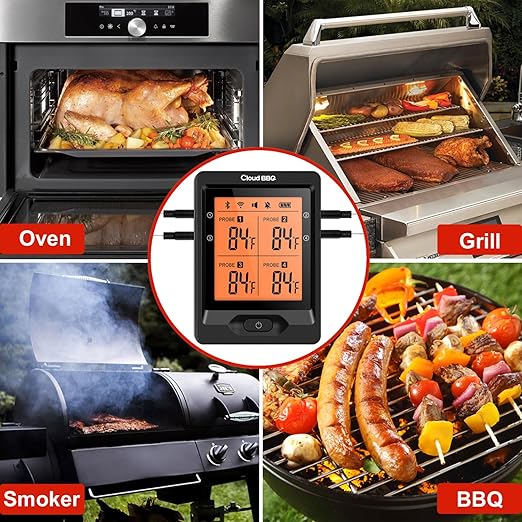 500FT Digital Meat Thermometer Wireless with Multy Probes Bluetooth Kitchen Thermometer for Smoker Grilling Oven (FS66N)