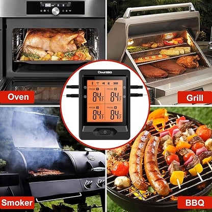 500FT Digital Meat Thermometer Wireless with Multy Probes Bluetooth Kitchen Thermometer for Smoker Grilling Oven (FS66N)