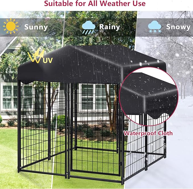 Dog Kennel Outdoor, 4.5' x 4' x 4' Outside Dog Kennel with Roof, Welded Wire Pet Pen with Security Lock Dog Cage for Outside Dog Enclosures for Medium Small Dogs