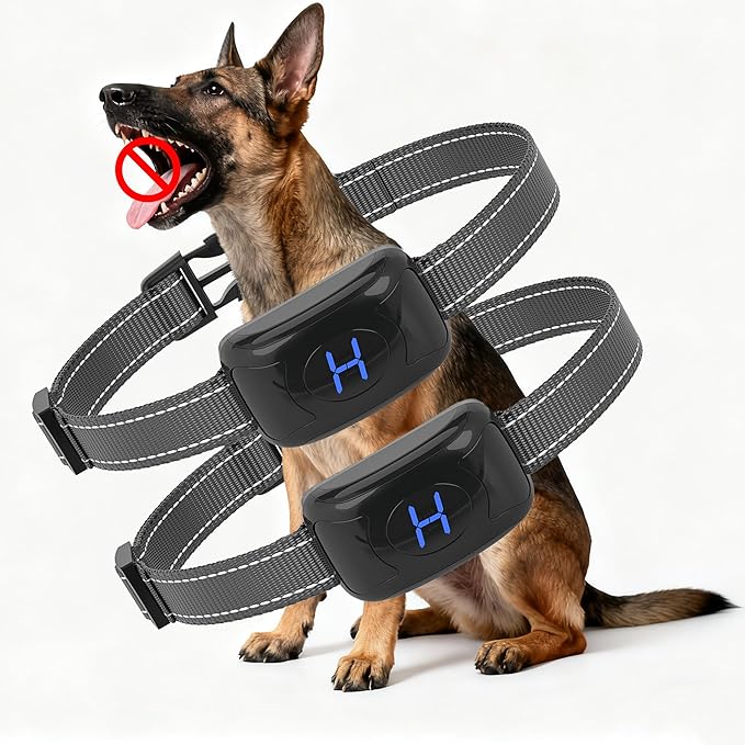 2 Pack No Shock Vibration Bark Collar for Large & Medium Dogs - Safe & Humane Dog Bark Collar with Beep & Vibration, 3 Adjustable Sensitivity Levels, 100% IPX7 Waterproof Black and Black