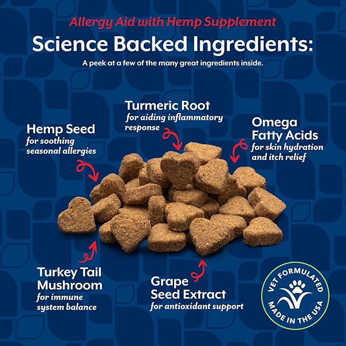 NaturVet Hemp Allergy Aid Supplement for Dogs, Hemp Seed, Antioxidants, Omegas, Dha & Epa for Healthy Skin & Respiratory Health, 60 Count