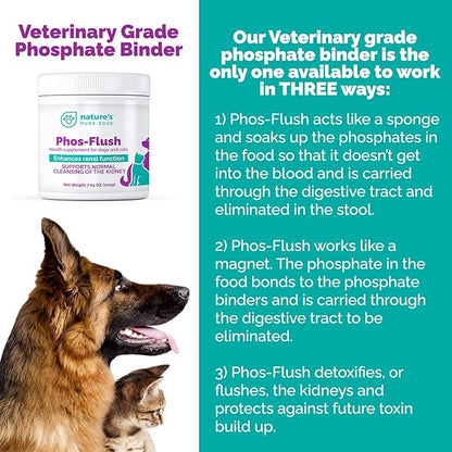 Phos-Flush Phosphate Binder for Cats and Dogs. Dog Kidney and Cat Kidney Support. Feline Urinary Tract Support. Compliments a Renal Failure Dog Food Diet or Cat Renal Support Diet. 200 Grams.