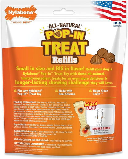 Nylabone Pop-In Treat-Toy Refill Chews, All-Natural Dog Treats for Treat Dispensing Toys, Chicken Flavor, 30 Count