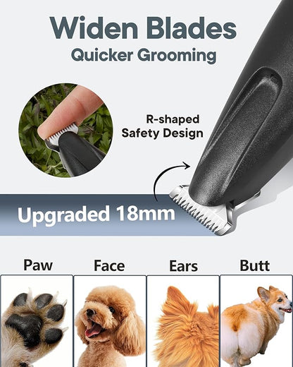 FURBONA Upgraded Dog Paw Trimmer with LED Light, 18 mm Widen Blade, 35 dB Low Noise, LED Display, Fully Waterproof, Rechargeable Clipper for Dogs Cats Trimming Paws, Eyes, Ears, Face, and Rump (Black)