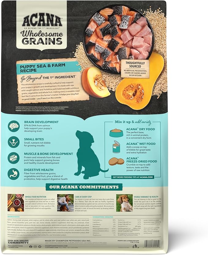 ACANA Wholesome Grains Dry Dog Food Puppy Sea & Farm Recipe 4lb Bag
