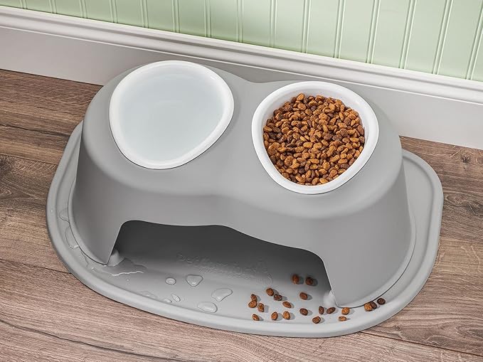 WeatherTech Double High Pet Feeding System w/Plastic Dog/Cat Bowls - 4" High Stand Light Grey (PDHC1604LGLG)