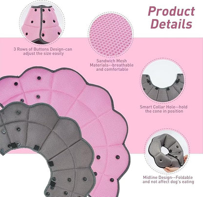 Dog Cone Collar After Surgery,Adjustable Soft Dog Recovery Collar to Stop Licking Wounds,Comfortable Light-Weight Elizabethan Collar for Dogs Anti-Bite Lick Protective Wound,Pink,L