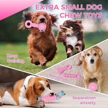 Puppy Toys, 9 Pack Puppy Chew Toys for Teething, Cute Pink Small Dog Toys, Teething Toys for Puppies, Soft Durable Interactive Dog Chew Toy for Small Dogs