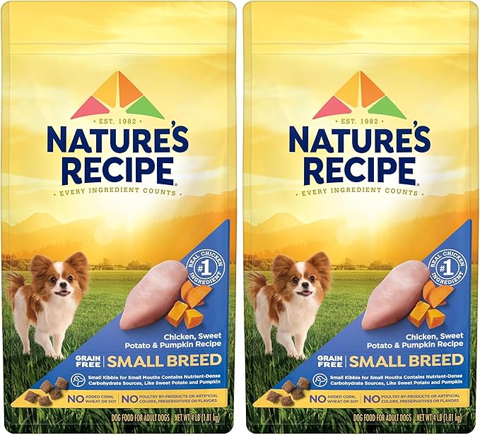 Nature's Recipe Grain Free Dog Food, Chicken | Small Breed | Sweet Potato & Pumpkin | 4 lb Bag | Pack of 2