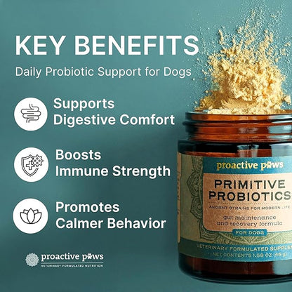 PROACTIVE PAWS Primitive Probiotics for Dogs – Species-Specific & Soil-Based Dog Probiotic Supplement for Gut Health, Digestion, Immune & Calming Support