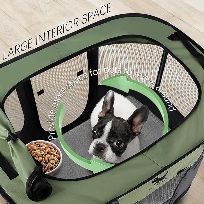 Rest-Eazzzy Dog Playpen, Foldable Kitten Playpen for Medium Dogs, Portable Pet Puppy Playpen with Removable Shade Cover, Indoor Outdoor Travel Camping Use for Small Pets with Carrying Case (M, Green)