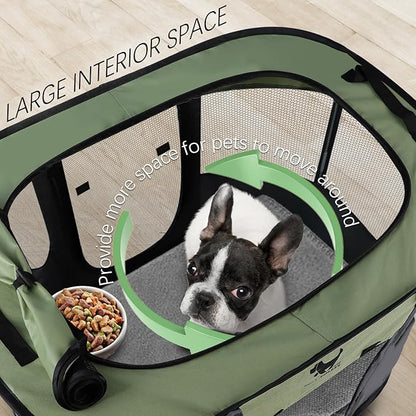 Rest-Eazzzy Dog Playpen, Foldable Kitten Playpen for Medium Dogs, Portable Pet Puppy Playpen with Removable Shade Cover, Indoor Outdoor Travel Camping Use for Small Pets with Carrying Case (M, Green)